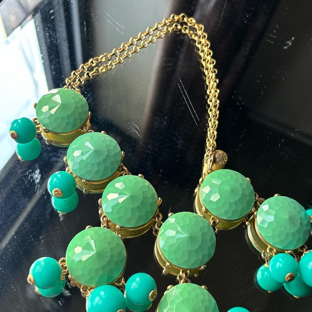J.Crew Green and Gold Cluster Necklace with Cascading Beads - Picture 10 of 16